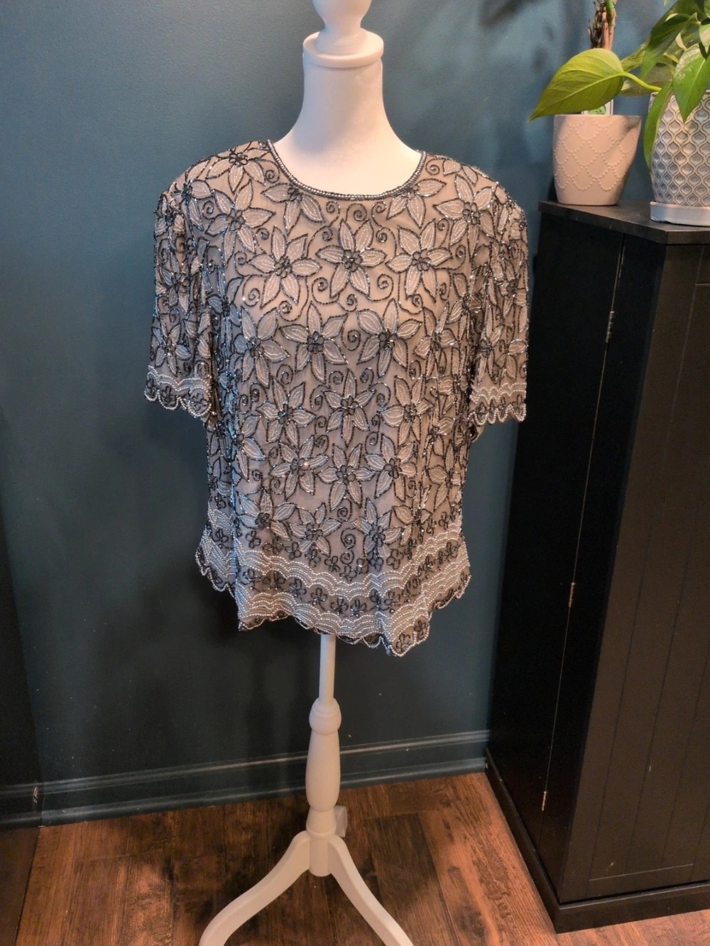 Vintage Floral Beaded Silk Top